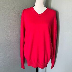 New Neiman Marcus V-neck Red Cashmere Sweater Size L